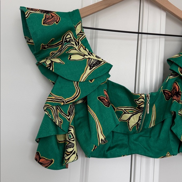 Alexis Hoshi Flutter Sleeve Crop Top in Jade Green Orchid Size M - Picture 9 of 11